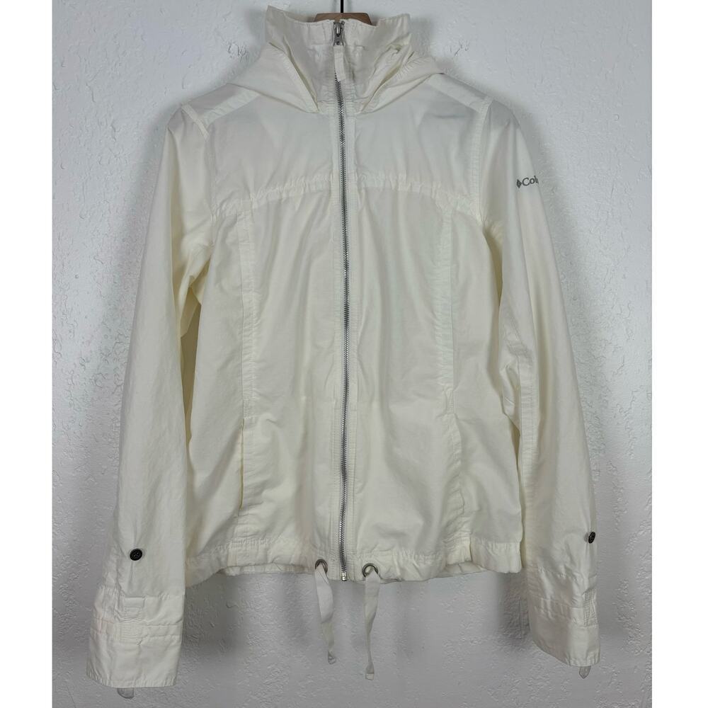 Columbia White Lightweight Hooded Full Zip Lightweight Jacket Size Large
